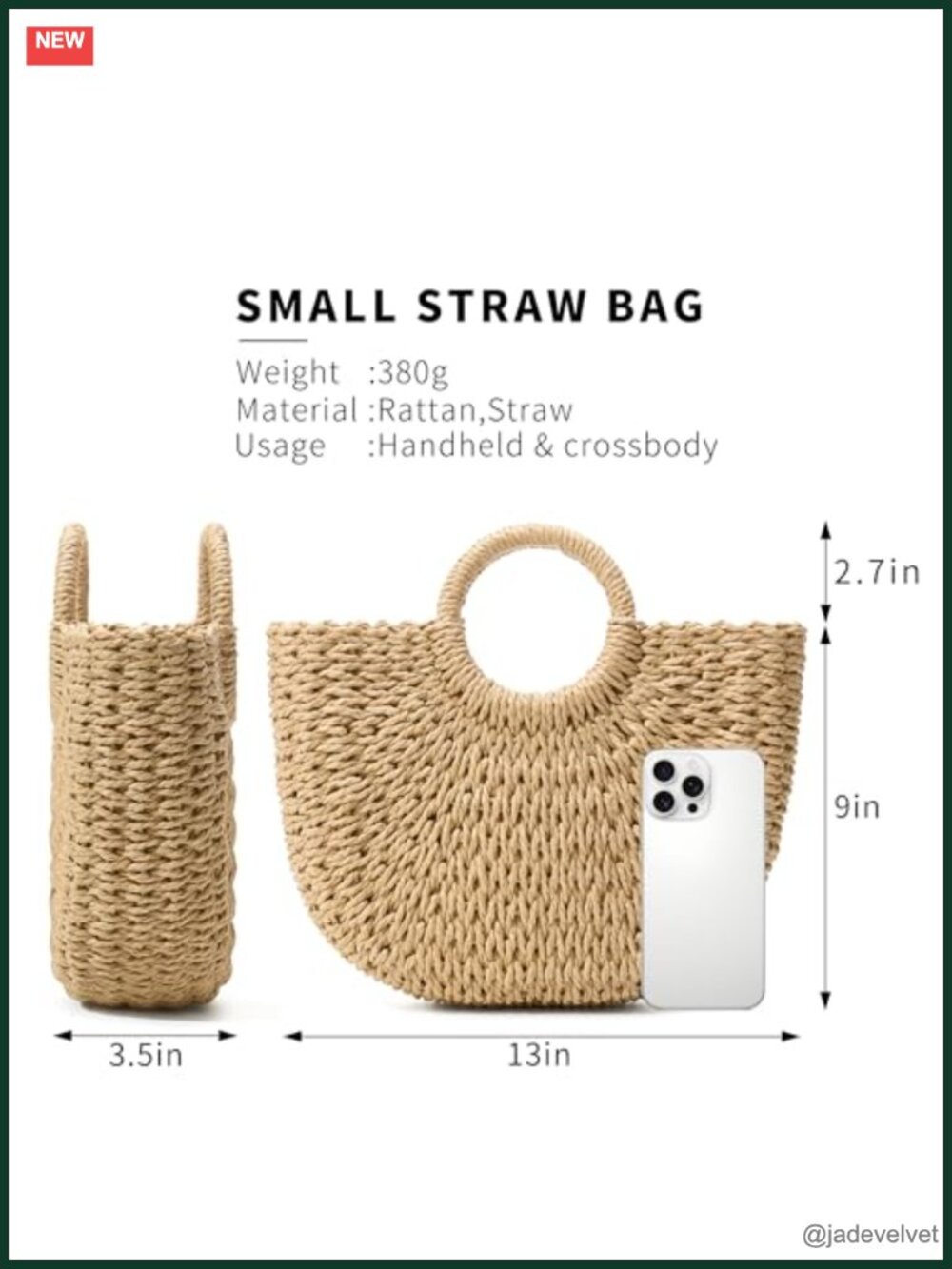 Straw Beach Tote Bag with Crossbody Strap Handwoven Rattan Summer Travel Bag - Picture 3 of 6